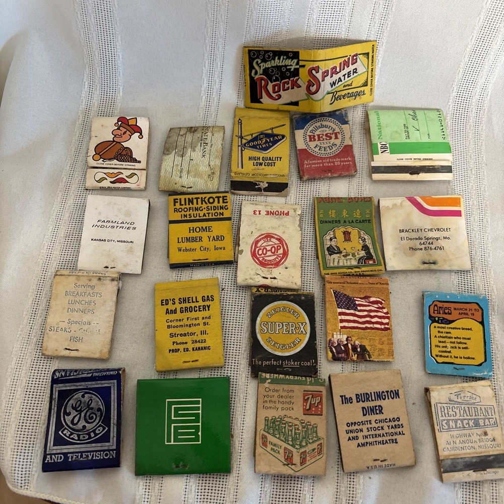 vintage matchbook #32 Rock Spring Water 7Up VD GE Radio & Tv Pillsbury Goodyear